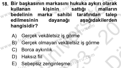 Borçlar Hukuku Dersi 2023 - 2024 Yılı (Vize) Ara Sınavı 18. Soru