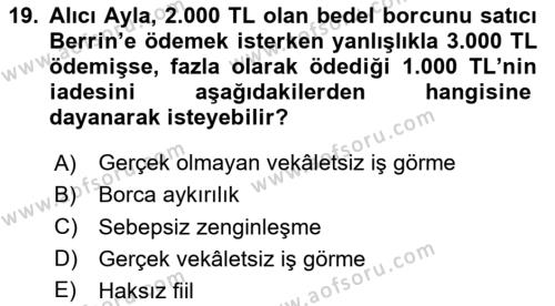 Borçlar Hukuku Dersi 2023 - 2024 Yılı (Vize) Ara Sınavı 19. Soru