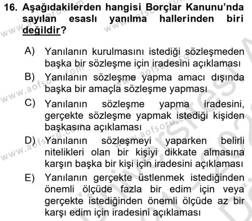 Hukukun Temel Kavramları 2 Dersi 2021 - 2022 Yılı (Vize) Ara Sınavı 16. Soru