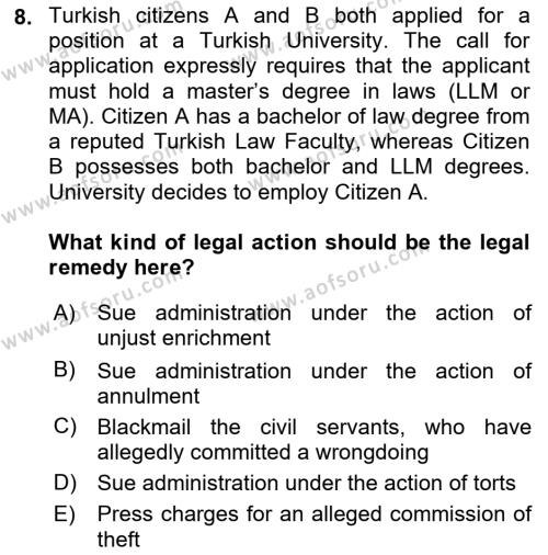 Introduction to Law Dersi 2018 - 2019 Yılı Yaz Okulu Sınavı 8. Soru