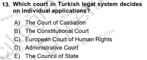Introduction to Law Dersi 2022 - 2023 Yılı (Vize) Ara Sınavı 13. Soru