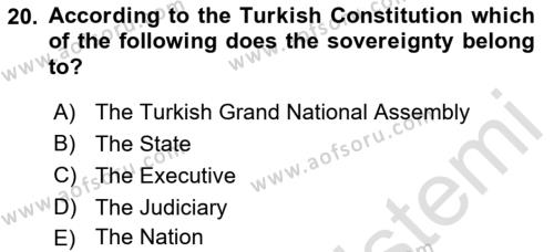 Introduction to Law Dersi 2023 - 2024 Yılı (Vize) Ara Sınavı 20. Soru