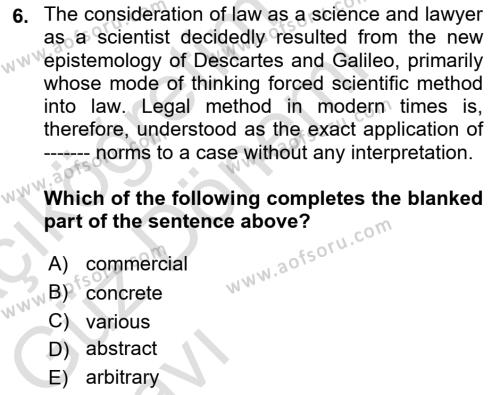 Introduction to Law Dersi 2023 - 2024 Yılı (Vize) Ara Sınavı 6. Soru