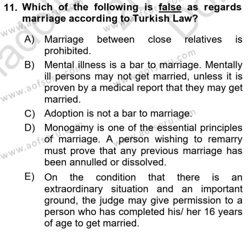 Introduction to Law Dersi 2023 - 2024 Yılı (Final) Dönem Sonu Sınavı 11. Soru