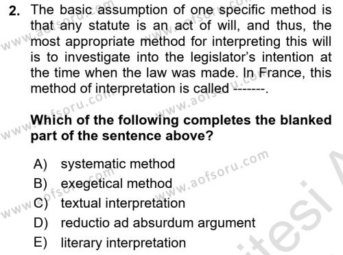 Introduction to Law Dersi 2023 - 2024 Yılı (Final) Dönem Sonu Sınavı 2. Soru