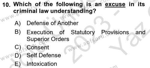 Introduction to Law Dersi 2023 - 2024 Yılı Yaz Okulu Sınavı 10. Soru