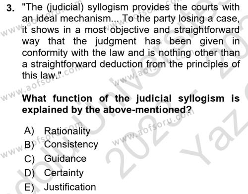 Introduction to Law Dersi 2023 - 2024 Yılı Yaz Okulu Sınavı 3. Soru