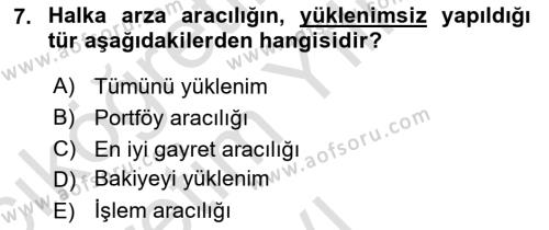 Sermaye Piyasası Hukuku Dersi 2020 - 2021 Yılı Yaz Okulu Sınavı 7. Soru