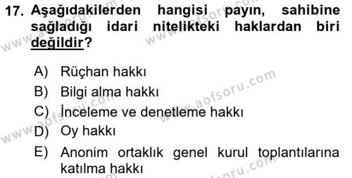 Sermaye Piyasası Hukuku Dersi 2021 - 2022 Yılı (Vize) Ara Sınavı 17. Soru