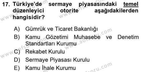 Sermaye Piyasası Hukuku Dersi 2021 - 2022 Yılı Yaz Okulu Sınavı 17. Soru