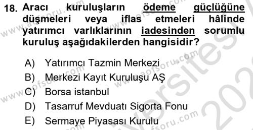 Sermaye Piyasası Hukuku Dersi 2021 - 2022 Yılı Yaz Okulu Sınavı 18. Soru