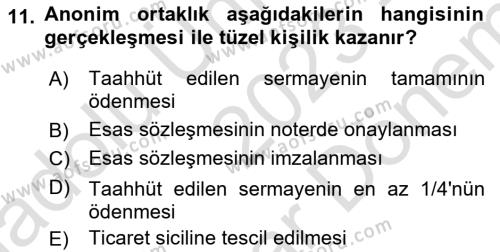 Sermaye Piyasası Hukuku Dersi 2023 - 2024 Yılı (Final) Dönem Sonu Sınavı 11. Soru