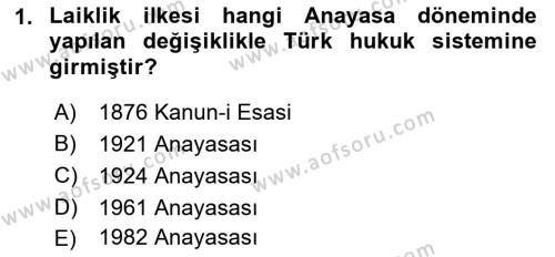 Anayasa 2 Dersi 2021 - 2022 Yılı Yaz Okulu Sınavı 1. Soru