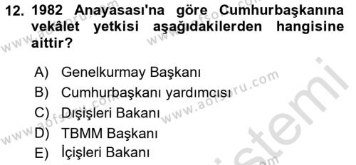 Anayasa 2 Dersi 2021 - 2022 Yılı Yaz Okulu Sınavı 12. Soru