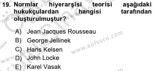 Anayasa 2 Dersi 2021 - 2022 Yılı Yaz Okulu Sınavı 19. Soru
