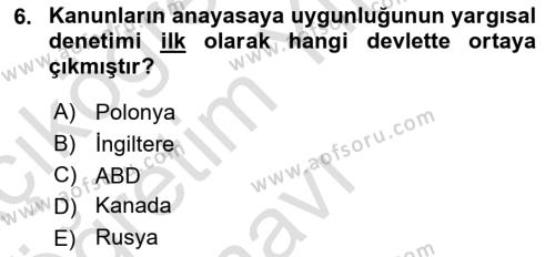 Anayasa 2 Dersi 2021 - 2022 Yılı Yaz Okulu Sınavı 6. Soru