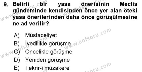 Anayasa 2 Dersi 2021 - 2022 Yılı Yaz Okulu Sınavı 9. Soru