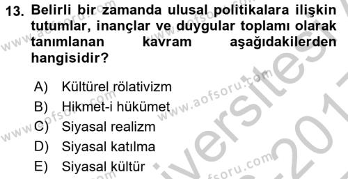 Temel İnsan Hakları Bilgisi 1 Dersi 2016 - 2017 Yılı 3 Ders Sınavı 13. Soru