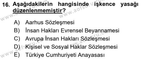 Temel İnsan Hakları Bilgisi 1 Dersi 2018 - 2019 Yılı Yaz Okulu Sınavı 16. Soru