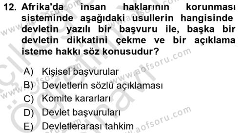 Temel İnsan Hakları Bilgisi 1 Dersi 2020 - 2021 Yılı Yaz Okulu Sınavı 12. Soru