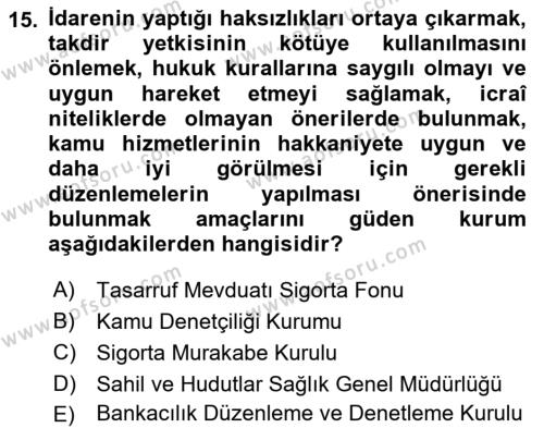 Temel İnsan Hakları Bilgisi 1 Dersi 2020 - 2021 Yılı Yaz Okulu Sınavı 15. Soru