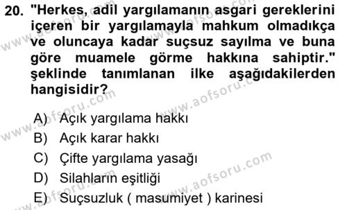 Temel İnsan Hakları Bilgisi 1 Dersi 2020 - 2021 Yılı Yaz Okulu Sınavı 20. Soru