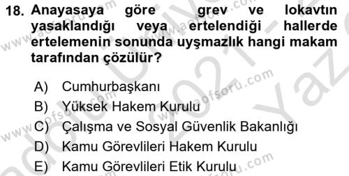 Temel İnsan Hakları Bilgisi 1 Dersi 2021 - 2022 Yılı Yaz Okulu Sınavı 18. Soru