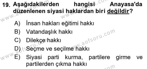 Temel İnsan Hakları Bilgisi 1 Dersi 2021 - 2022 Yılı Yaz Okulu Sınavı 19. Soru