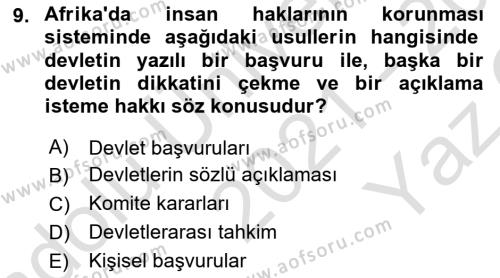 Temel İnsan Hakları Bilgisi 1 Dersi 2021 - 2022 Yılı Yaz Okulu Sınavı 9. Soru