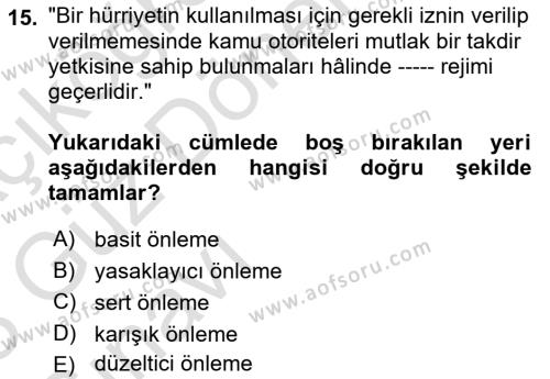 Temel İnsan Hakları Bilgisi 1 Dersi 2022 - 2023 Yılı (Vize) Ara Sınavı 15. Soru