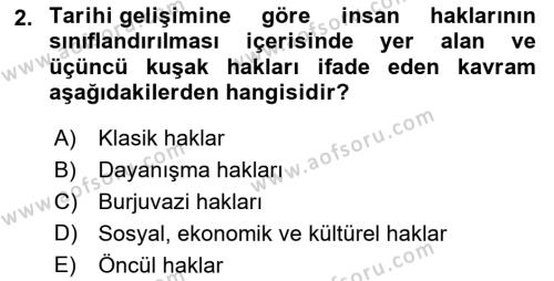 Temel İnsan Hakları Bilgisi 1 Dersi 2022 - 2023 Yılı (Vize) Ara Sınavı 2. Soru