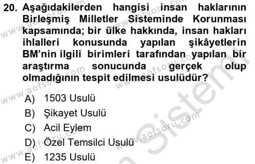 Temel İnsan Hakları Bilgisi 1 Dersi 2022 - 2023 Yılı (Vize) Ara Sınavı 20. Soru