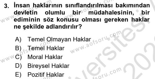 Temel İnsan Hakları Bilgisi 1 Dersi 2022 - 2023 Yılı (Vize) Ara Sınavı 3. Soru