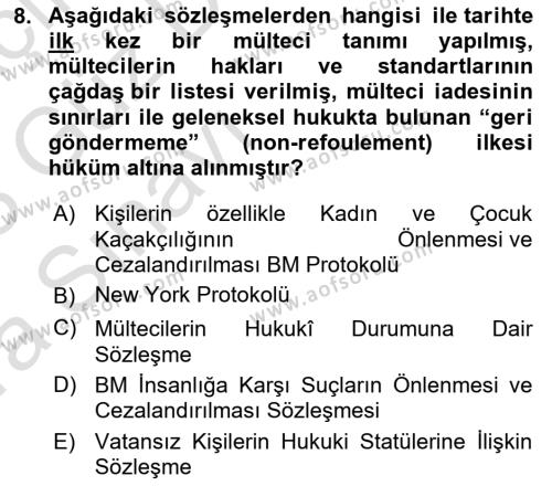 Temel İnsan Hakları Bilgisi 1 Dersi 2022 - 2023 Yılı (Vize) Ara Sınavı 8. Soru