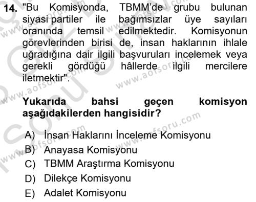 Temel İnsan Hakları Bilgisi 1 Dersi 2022 - 2023 Yılı (Final) Dönem Sonu Sınavı 14. Soru