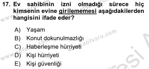 Temel İnsan Hakları Bilgisi 1 Dersi 2022 - 2023 Yılı (Final) Dönem Sonu Sınavı 17. Soru