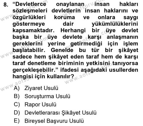 Temel İnsan Hakları Bilgisi 1 Dersi 2022 - 2023 Yılı (Final) Dönem Sonu Sınavı 8. Soru