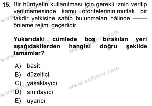 Temel İnsan Hakları Bilgisi 1 Dersi 2024 - 2025 Yılı (Vize) Ara Sınavı 15. Soru