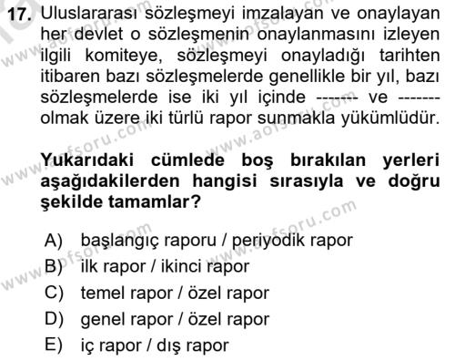 Temel İnsan Hakları Bilgisi 1 Dersi 2024 - 2025 Yılı (Vize) Ara Sınavı 17. Soru