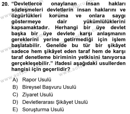 Temel İnsan Hakları Bilgisi 1 Dersi 2024 - 2025 Yılı (Vize) Ara Sınavı 20. Soru