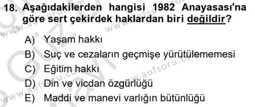 Anayasa Hukukuna Giriş Dersi 2022 - 2023 Yılı (Vize) Ara Sınavı 18. Soru