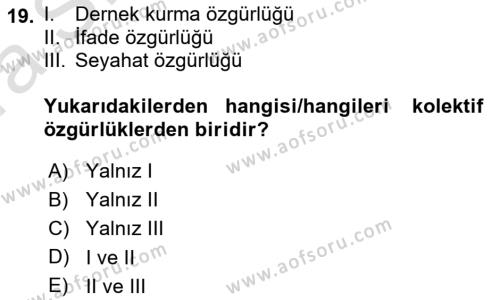 Anayasa Hukukuna Giriş Dersi 2022 - 2023 Yılı (Vize) Ara Sınavı 19. Soru