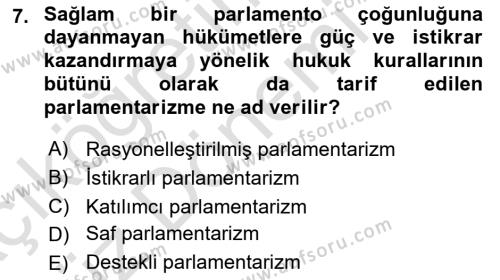 Anayasa Hukukuna Giriş Dersi 2022 - 2023 Yılı (Vize) Ara Sınavı 7. Soru