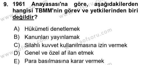 Anayasa Hukukuna Giriş Dersi 2022 - 2023 Yılı (Vize) Ara Sınavı 9. Soru