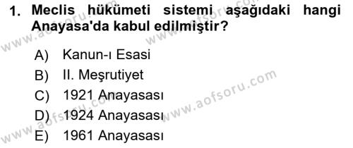 Anayasa Hukukuna Giriş Dersi 2022 - 2023 Yılı Yaz Okulu Sınavı 1. Soru