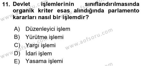 Anayasa Hukukuna Giriş Dersi 2022 - 2023 Yılı Yaz Okulu Sınavı 11. Soru