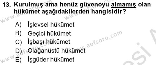 Anayasa Hukukuna Giriş Dersi 2022 - 2023 Yılı Yaz Okulu Sınavı 13. Soru