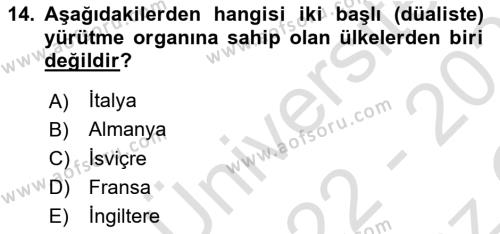 Anayasa Hukukuna Giriş Dersi 2022 - 2023 Yılı Yaz Okulu Sınavı 14. Soru