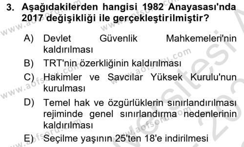 Anayasa Hukukuna Giriş Dersi 2022 - 2023 Yılı Yaz Okulu Sınavı 3. Soru