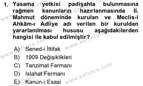 Anayasa Hukukuna Giriş Dersi 2023 - 2024 Yılı (Final) Dönem Sonu Sınavı 1. Soru